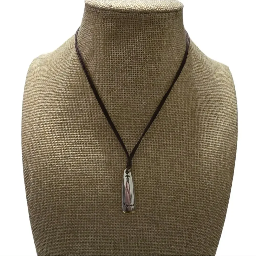 Brighton Loved Heart Silver Gold Tone Bullet Pendant Brown Cord‎ Necklace